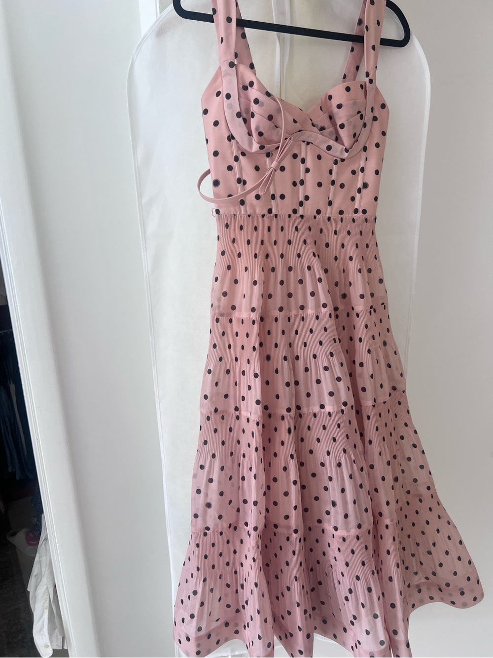 Zimmermann Pink Polka Dot Tiered Sundress with Black Dots